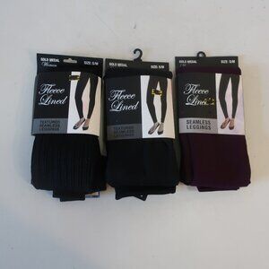 NWT Womens 3PC Gold Medal Black, Burgundy Fleece Lined Seamless Leggings S/M